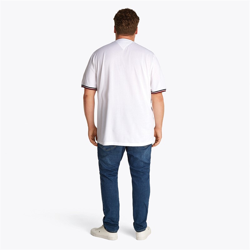 Tommy Hilfiger Heren Plus Size Global Streep T-Shirt Wit