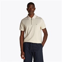 Tommy Hilfiger Polo Zippé Piqué Mercerisé Homme Ivoire Pétale