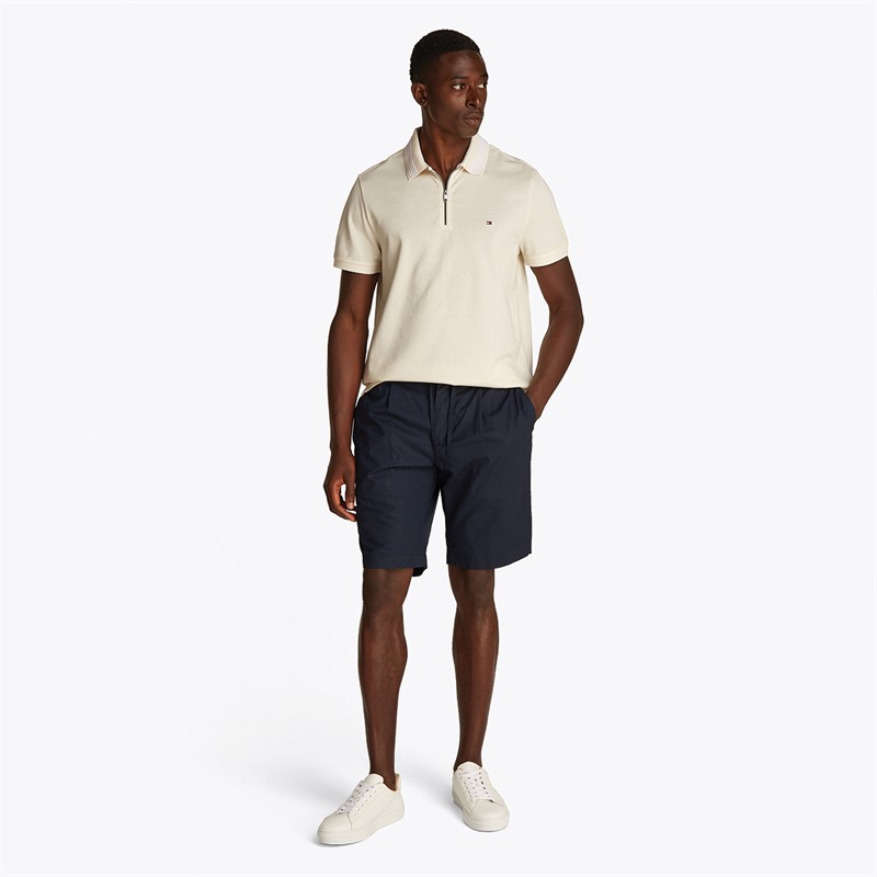 Tommy Hilfiger Polo Zippé Piqué Mercerisé Homme Ivoire Pétale