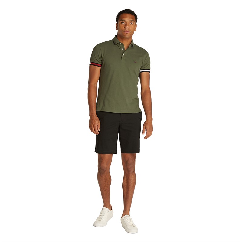 Tommy Hilfiger Polo Coupe Slim Drapeau Poignets Homme Vert Militaire