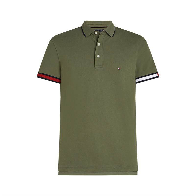 Tommy Hilfiger Polo Coupe Slim Drapeau Poignets Homme Vert Militaire