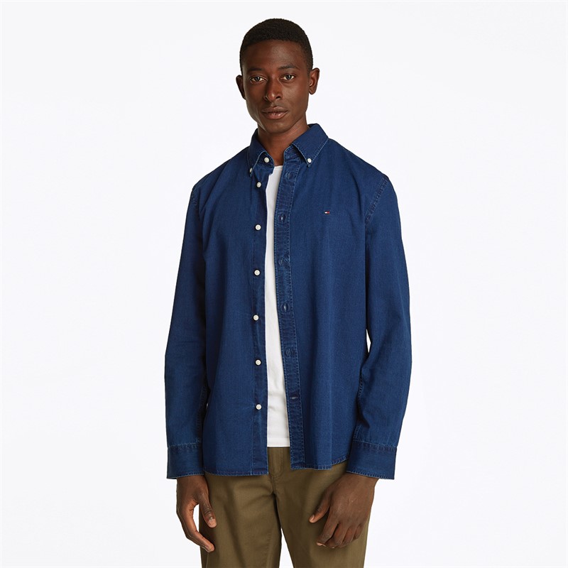 Tommy Hilfiger Heren Chambray Lange Mouw Overhemd Donker Blauw Chambray