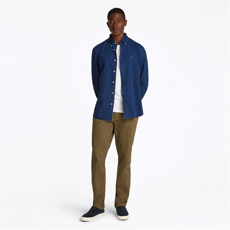 Tommy Hilfiger Heren Chambray Lange Mouw Overhemd Donker Blauw Chambray