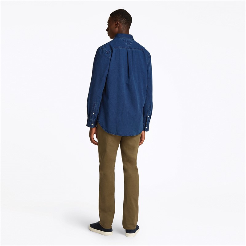 Tommy Hilfiger Heren Chambray Lange Mouw Overhemd Donker Blauw Chambray