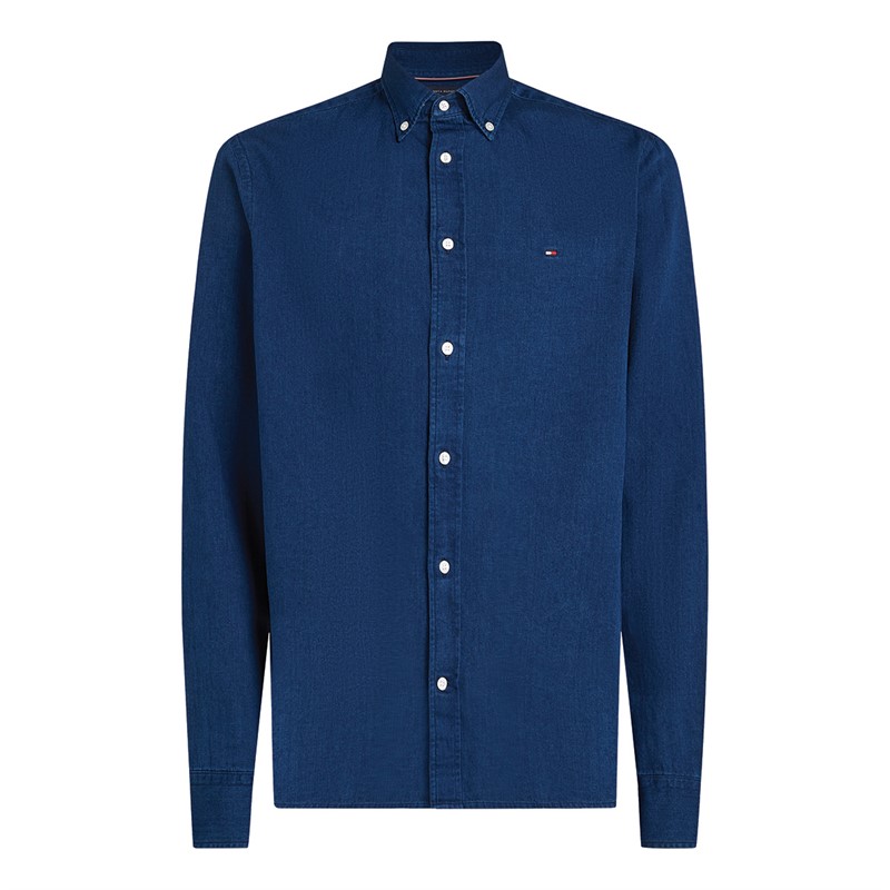 Tommy Hilfiger Heren Chambray Lange Mouw Overhemd Donker Blauw Chambray