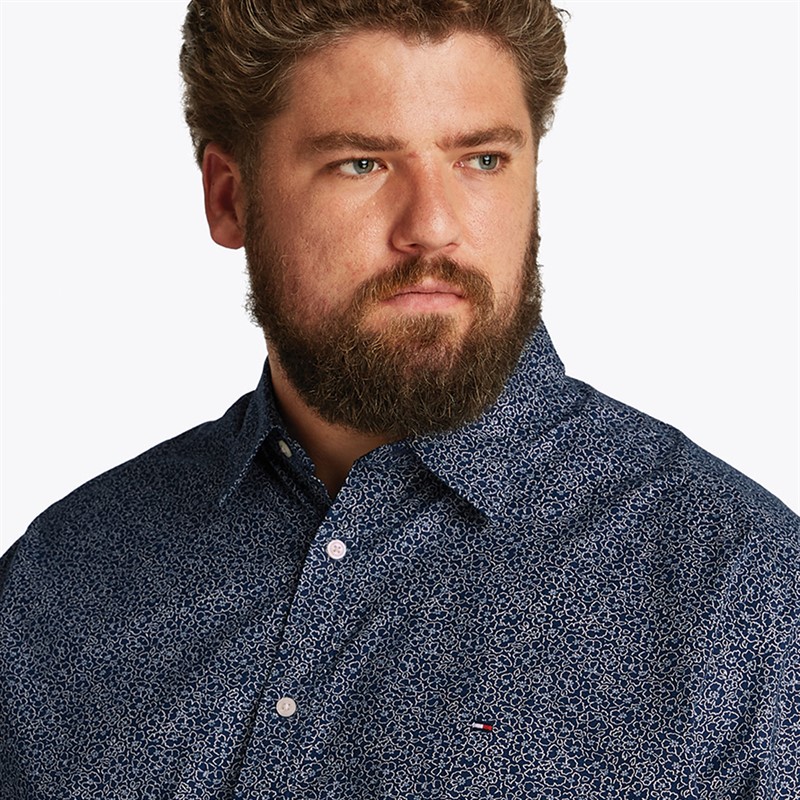 Tommy Hilfiger Grote Maten Heren Poplin Lange Mouw Overhemd Night Sky / Ivory Petal Prt