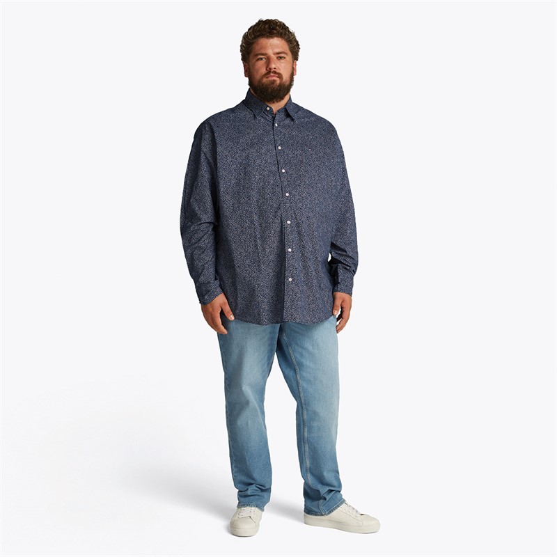 Tommy Hilfiger Grote Maten Heren Poplin Lange Mouw Overhemd Night Sky / Ivory Petal Prt