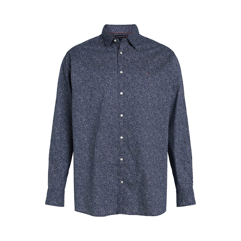 Tommy Hilfiger Grote Maten Heren Poplin Lange Mouw Overhemd Night Sky / Ivory Petal Prt