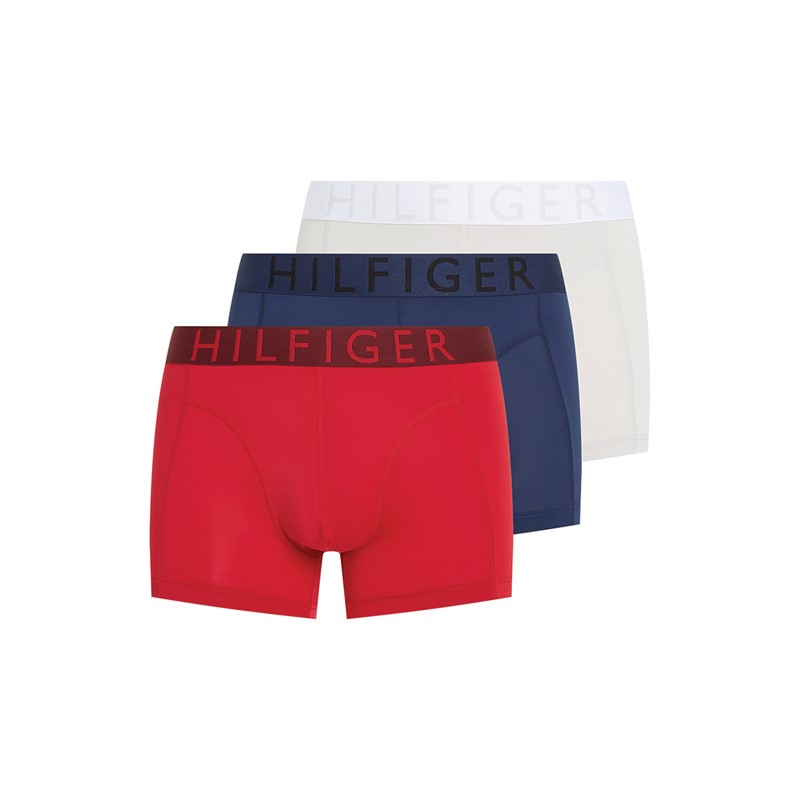 Tommy Hilfiger Mens Three Pack Boxer Trunks Med Red/Light Cst/Night Sky