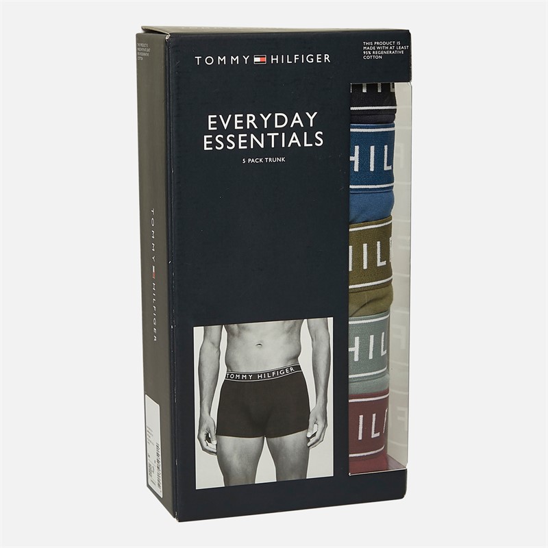 Tommy Hilfiger Mens Five Pack Boxer Trunks DS SK/FS Blue/UT Olive/GRV Green/RG
