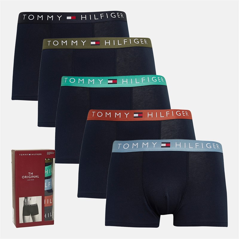 Tommy Hilfiger Mens Five Pack Boxer Trunks Olive/Frt Green/Brk Blue/Cpr Sn/Ds Sky