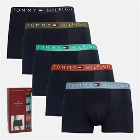 TommyHilfigerMensFivePackBoxerTrunksOlive/FrtGreen/BrkBlue/CprSn/DsSky