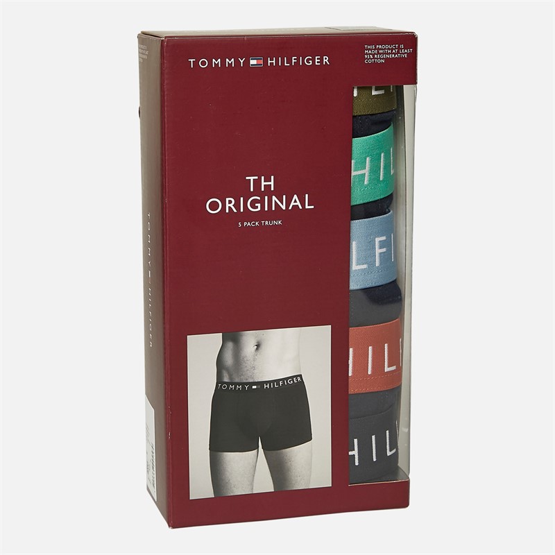 Tommy Hilfiger Mens Five Pack Boxer Trunks Olive/Frt Green/Brk Blue/Cpr Sn/Ds Sky
