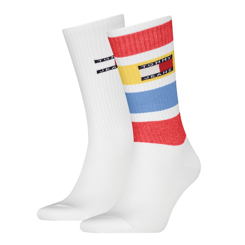 Tommy Hilfiger Mens Faded Rugby Two Pack Socks Red/Yellow/Blue
