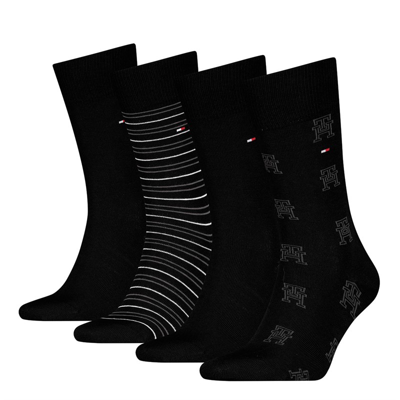 Tommy Hilfiger Mens Four Pack Socks With Gift Box Black