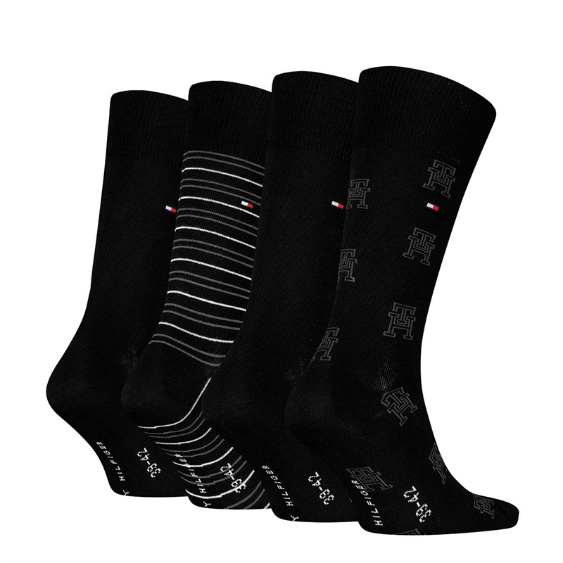 Tommy Hilfiger Mens Four Pack Socks With Gift Box Black