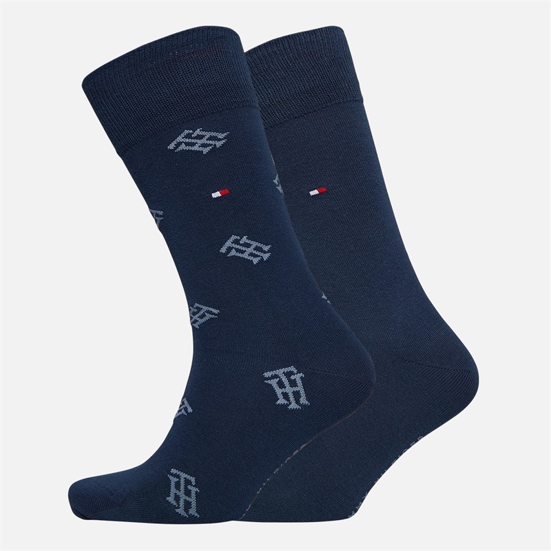 Tommy Hilfiger Mens Two Pack Monogram Socks Vintage Indigo