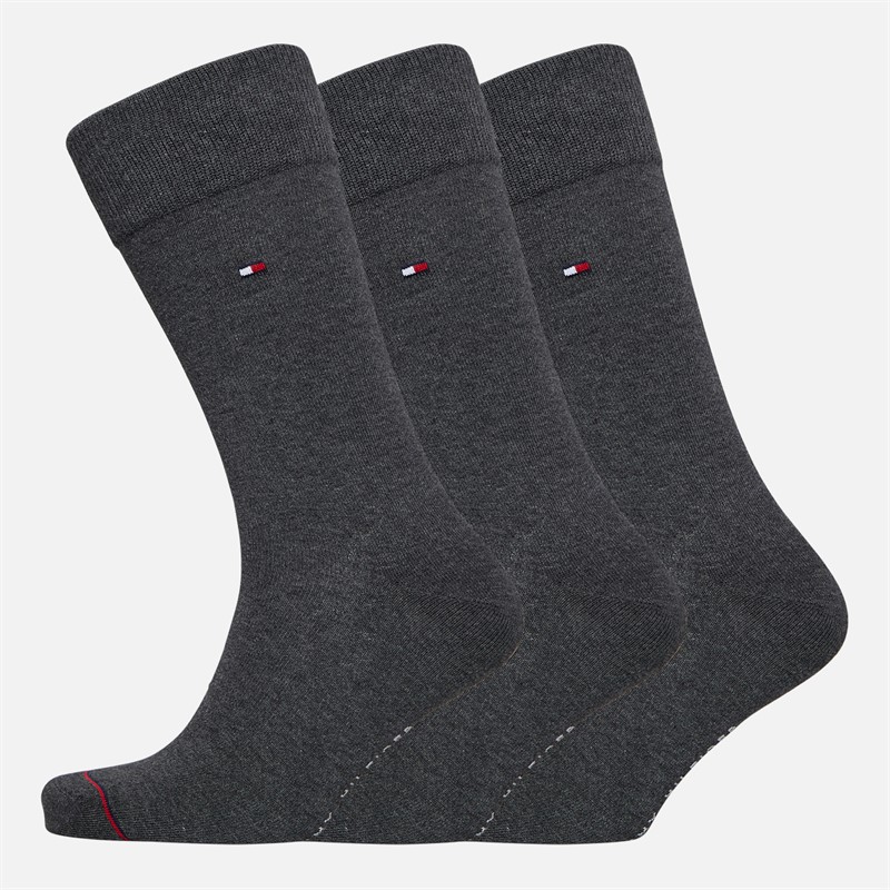 Tommy Hilfiger Mens Three Pack Stripe Socks Anthracite Melange