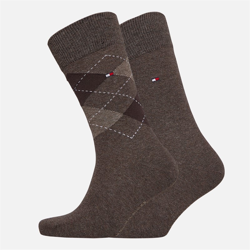 Tommy Hilfiger Mens Two Pack Check Socks Oak