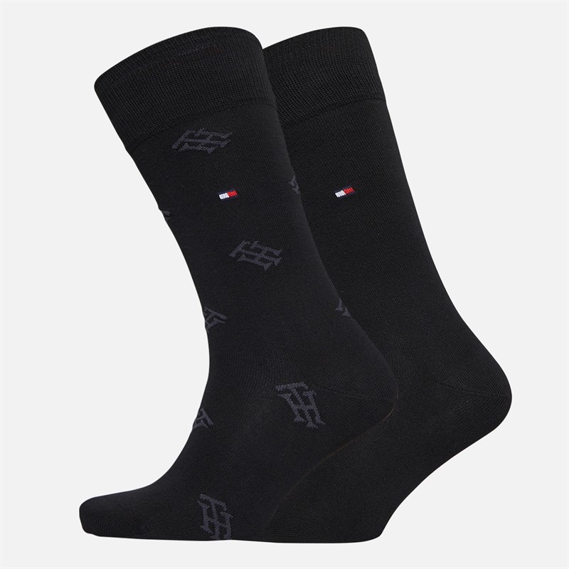 Tommy Hilfiger Mens Two Pack Monogram Socks Black