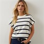 Tommy Hilfiger Womens Gold Button T-Shirt Ivory Silk/Dark Night Navy Stripe Ivory Silk/Dark Night Navy Stp