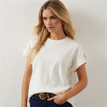 Tommy Hilfiger Womens Gold Button T-Shirt Ivory Silk