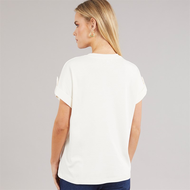 Tommy Hilfiger Womens Gold Button T-Shirt Ivory Silk