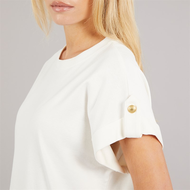 Tommy Hilfiger Womens Gold Button T-Shirt Ivory Silk