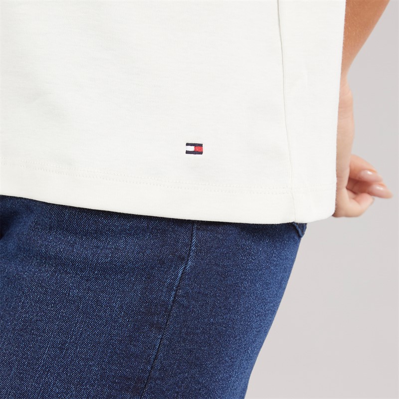 Tommy Hilfiger Womens Gold Button T-Shirt Ivory Silk