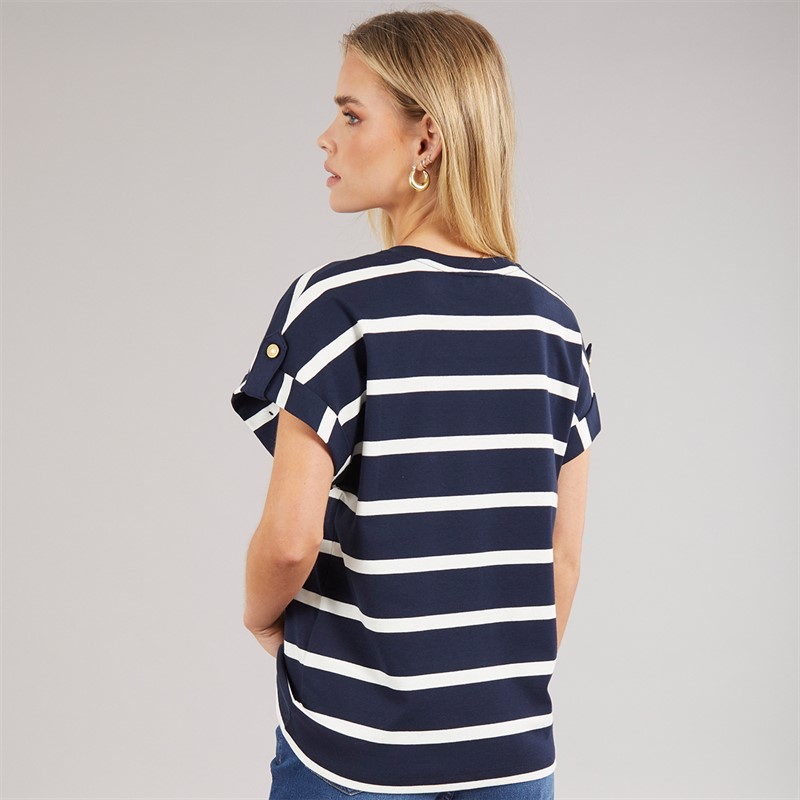 Tommy Hilfiger Womens Gold Button T-Shirt Dark Night Navy/Ivory Silk Stripe Dark Night Navy/Ivory Silk Stp