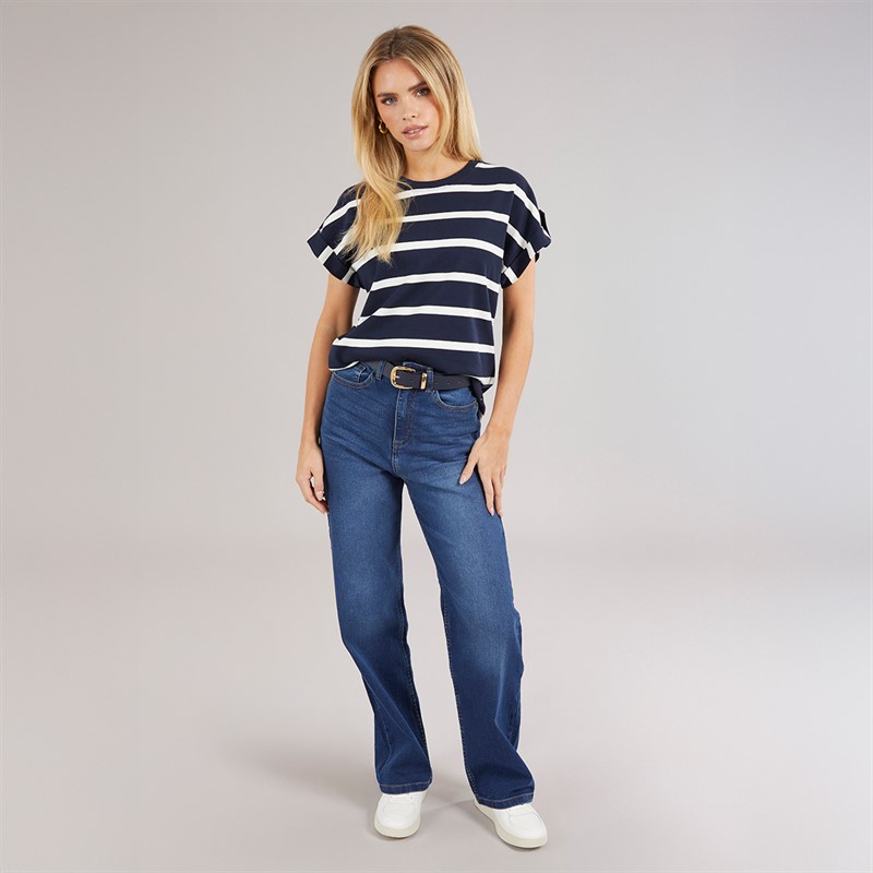 Tommy Hilfiger Womens Gold Button T-Shirt Dark Night Navy/Ivory Silk Stripe Dark Night Navy/Ivory Silk Stp