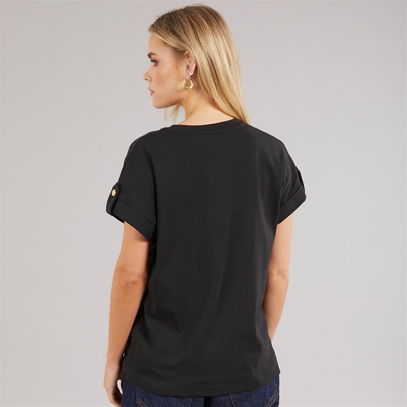 Tommy Hilfiger Womens Gold Button T-Shirt Black