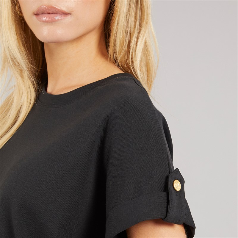 Tommy Hilfiger Womens Gold Button T-Shirt Black