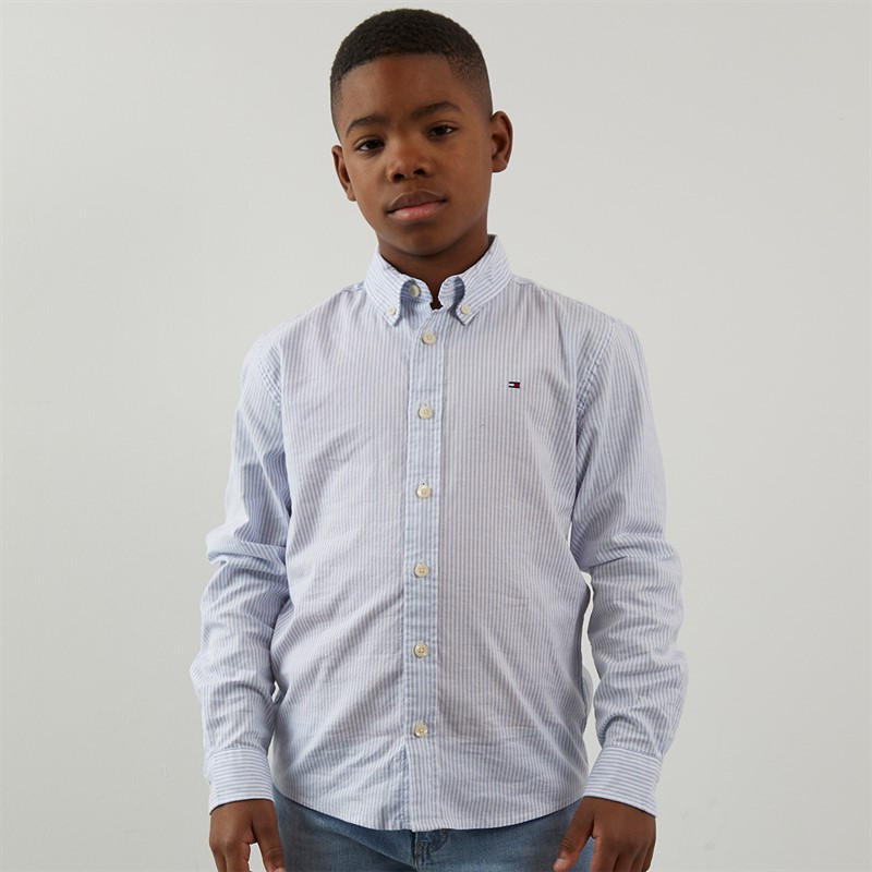 Tommy Hilfiger Junior Boys Flex Ithaca Shirt Cloudy Blue Stripe