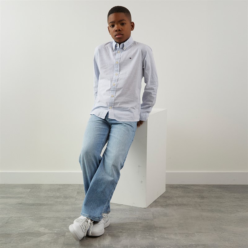 Tommy Hilfiger Junior Boys Flex Ithaca Shirt Cloudy Blue Stripe