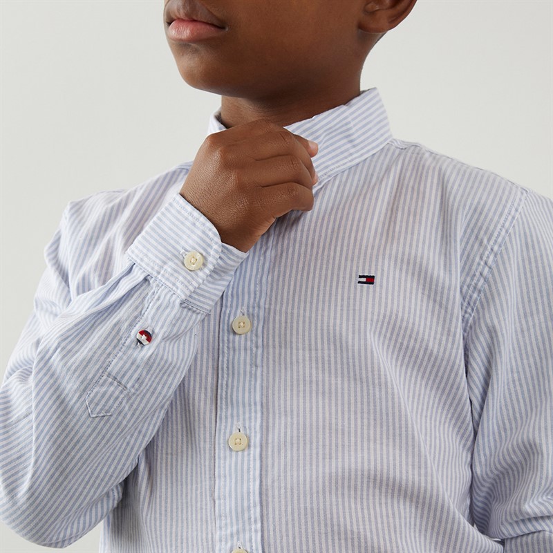 Tommy Hilfiger Junior Boys Flex Ithaca Shirt Cloudy Blue Stripe