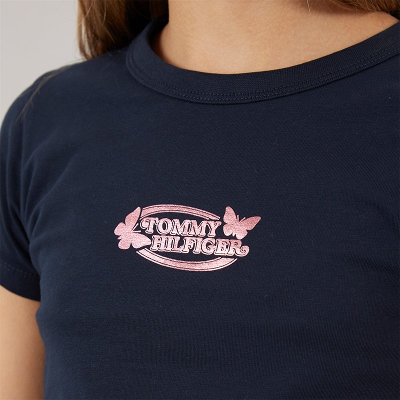 Tommy Hilfiger Junior Girls Butterfly Graphic T-Shirt Dark Night Navy