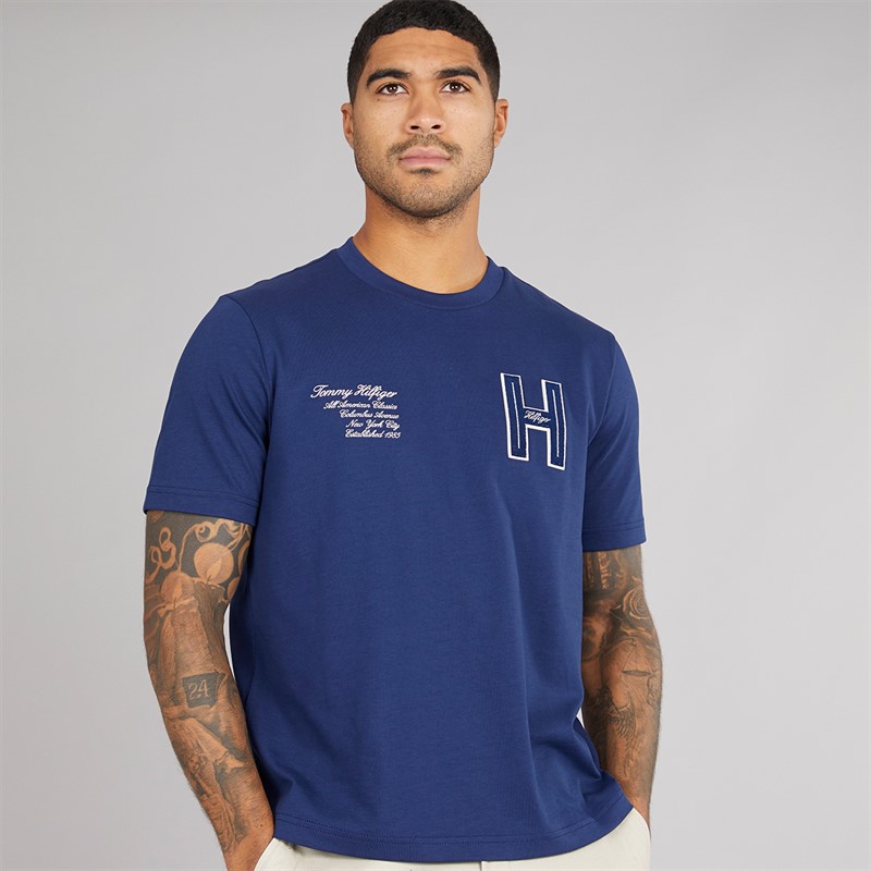 Tommy Hilfiger Mens Varsity Hilfiger T-Shirt Preppy Navy