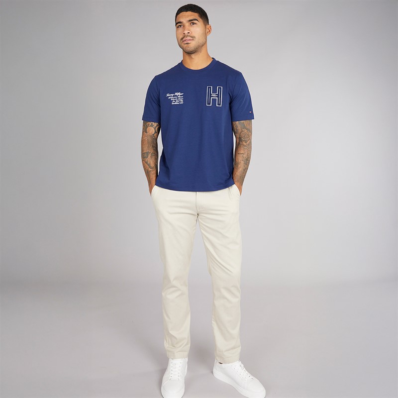 Tommy Hilfiger Mens Varsity Hilfiger T-Shirt Preppy Navy