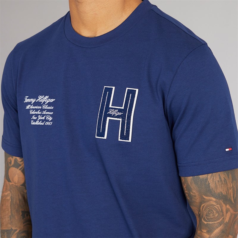 Tommy Hilfiger Mens Varsity Hilfiger T-Shirt Preppy Navy