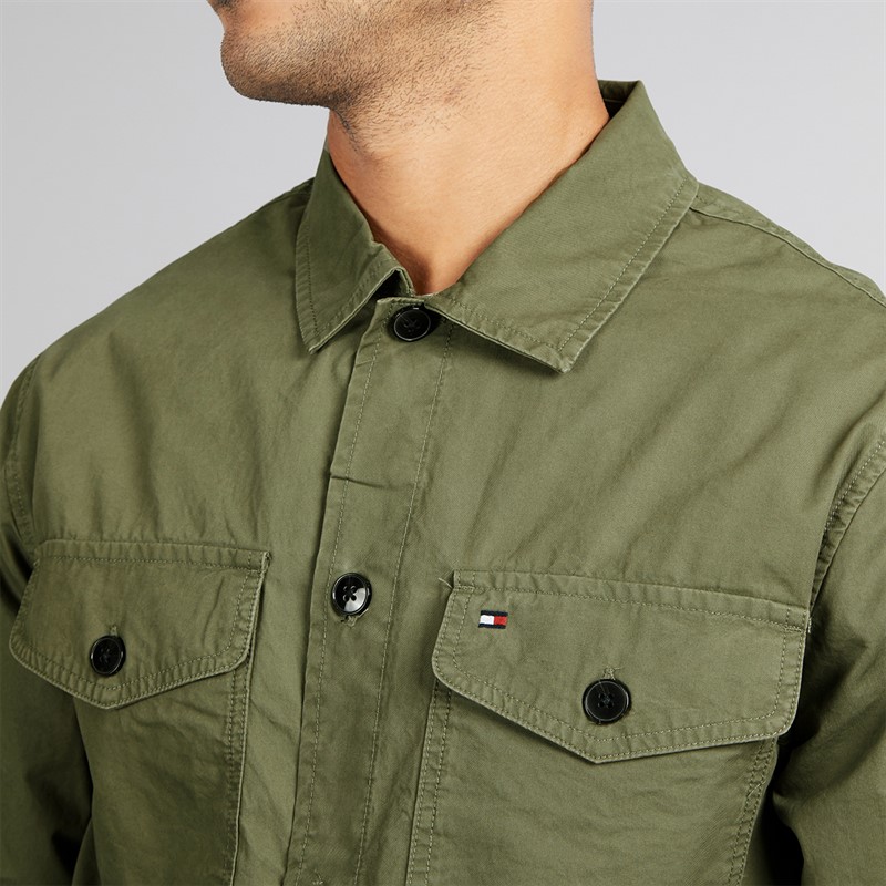 Tommy Hilfiger Mens Cotton Twill Shirt Jacket Battle Green