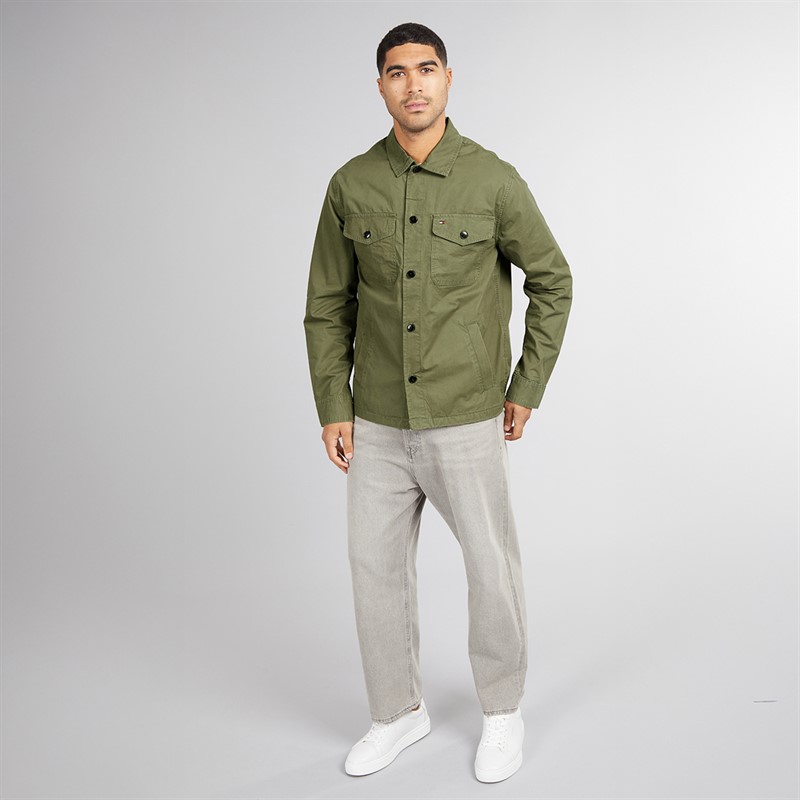 Tommy Hilfiger Mens Cotton Twill Shirt Jacket Battle Green