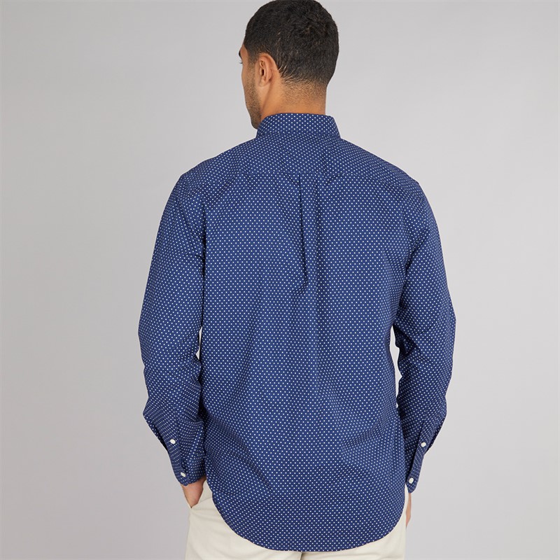 Tommy Hilfiger Mens Flex Poplin Shirt Preppy Navy/Newsprint