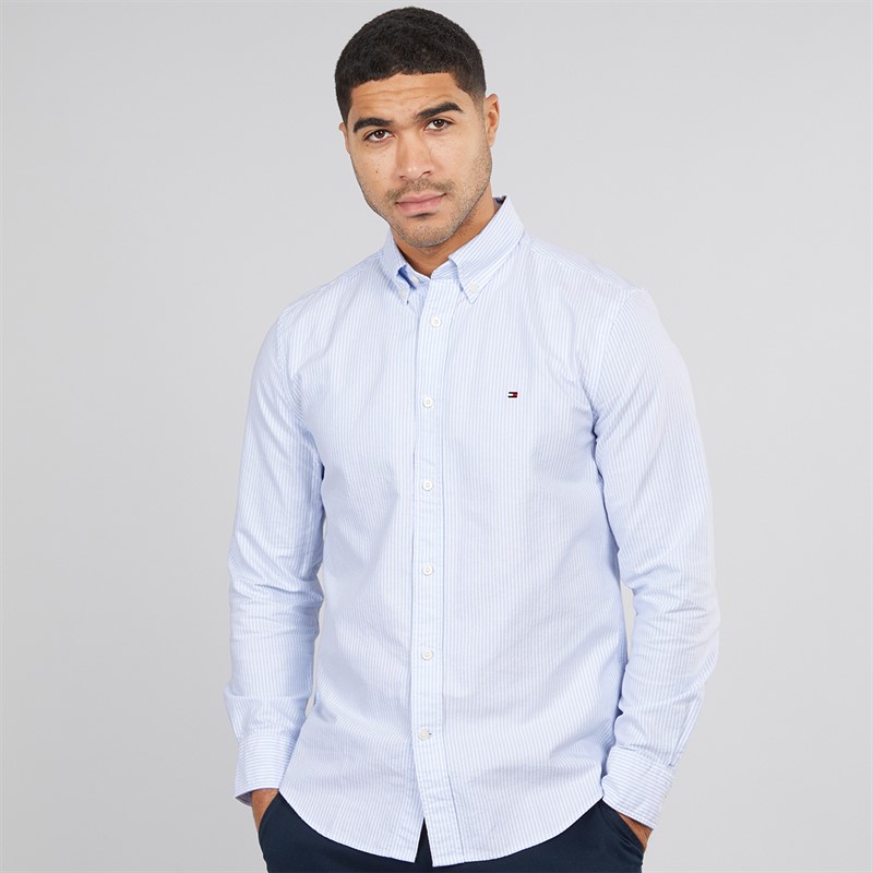 Tommy Hilfiger Mens Heritage Oxford Stripe Shirt Cloudy Blue/White