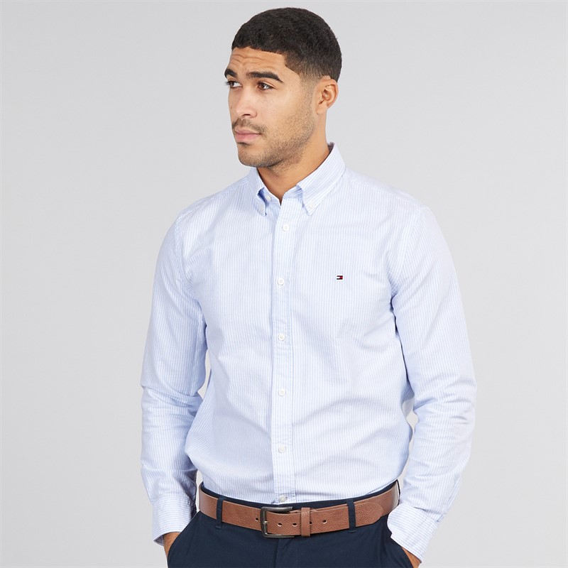 Tommy Hilfiger Mens Heritage Oxford Stripe Shirt Cloudy Blue/White