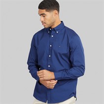 Tommy Hilfiger Mens Flex Poplin Solid Shirt Preppy Navy