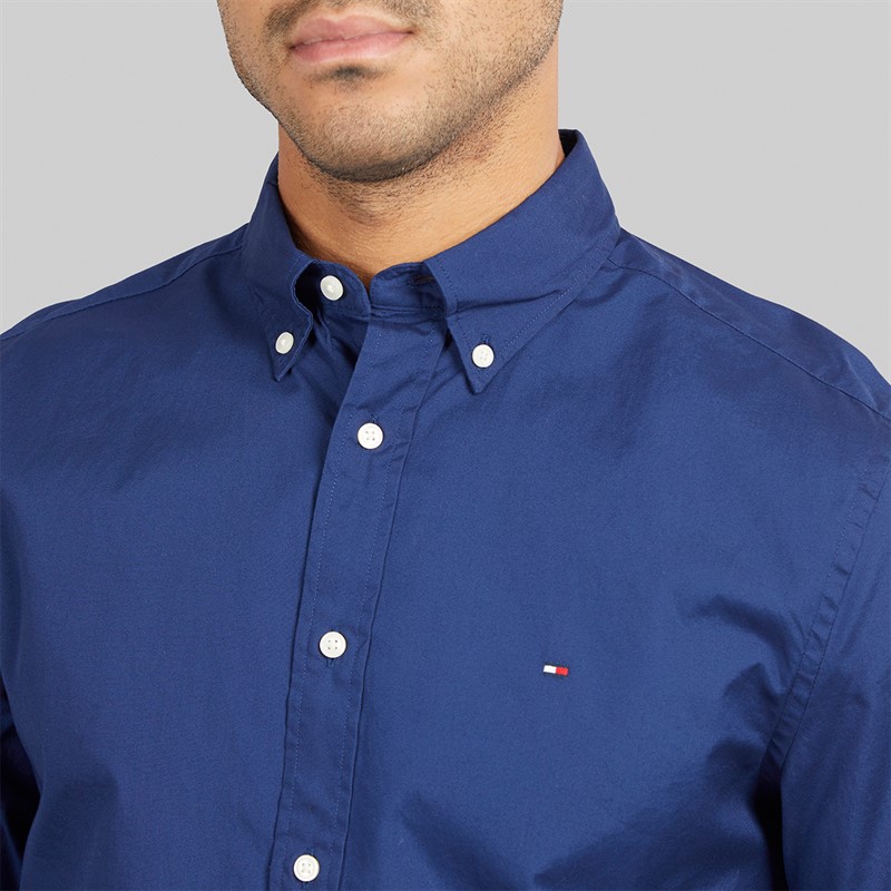 Tommy Hilfiger Mens Flex Poplin Solid Shirt Preppy Navy