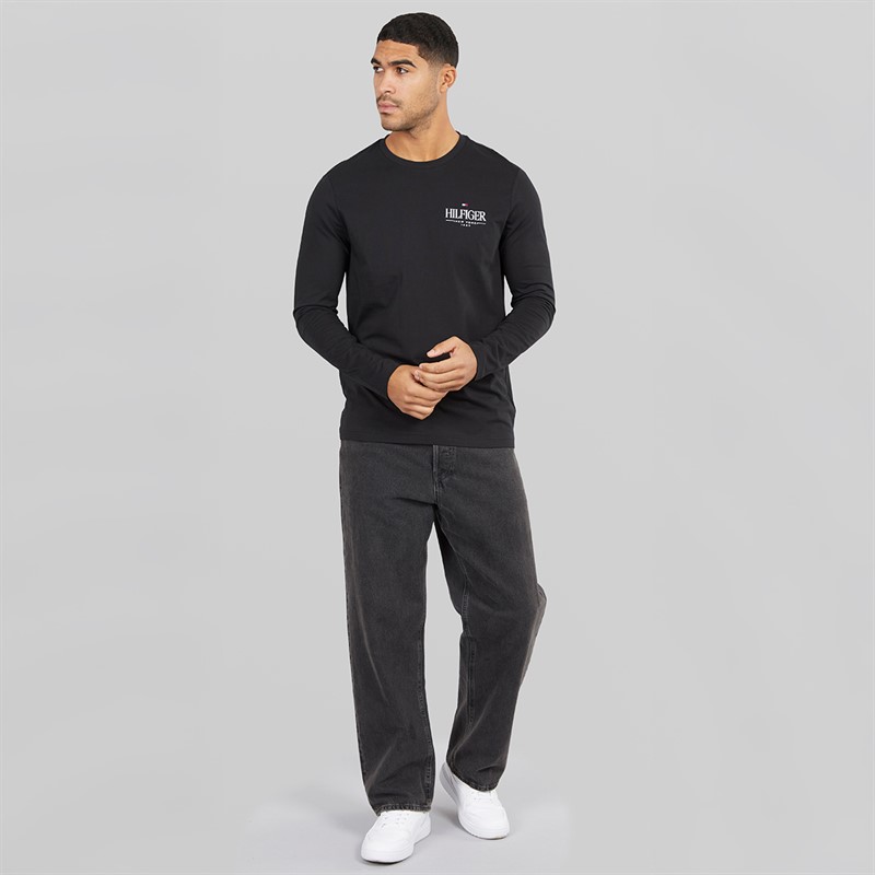 Tommy Hilfiger Mens Hilfiger Stack Long Sleeve Top Black