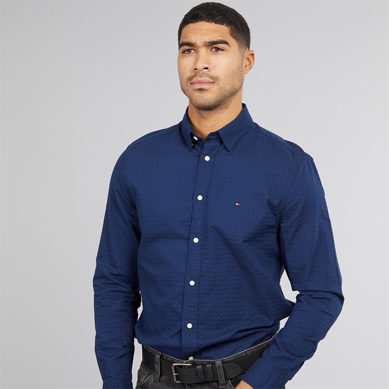 Tommy Hilfiger Mens Dobby Structure Shirt Preppy Navy