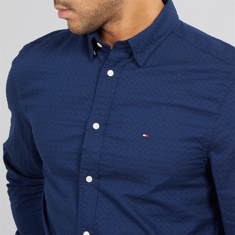 Tommy Hilfiger Mens Dobby Structure Shirt Preppy Navy